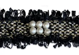 1 1/4" Onyx & Gold Metallic Pearled Trim (Made in France)