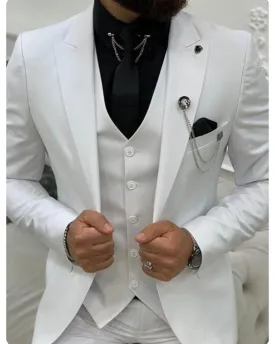 3 Piece White Wedding Groom Suits  for Men peak Lapel CB3527