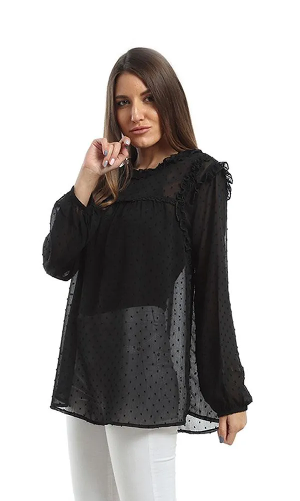 48418 Chiffon Slip On Blouse - Black