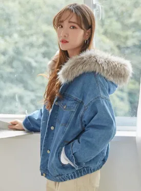 9100 Fur Collar Jean Jacket,Denim Over sized Denim Jacket- Warm jacket Collection