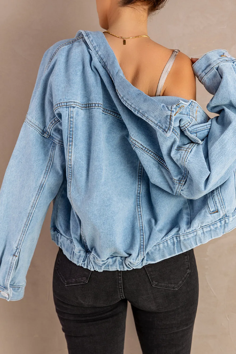 Acid Washed Pockets Buttoned Denim Jacket