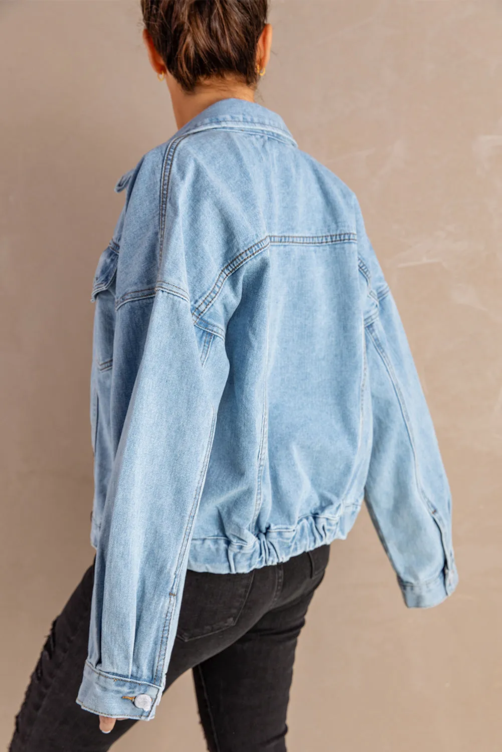 Acid Washed Pockets Buttoned Denim Jacket