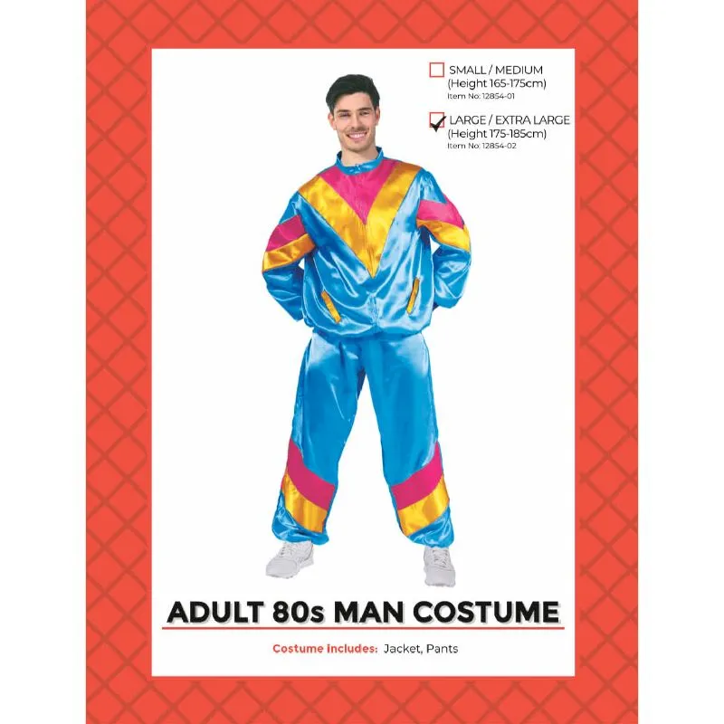 Adults Blue 80s Man Costume - L/XL