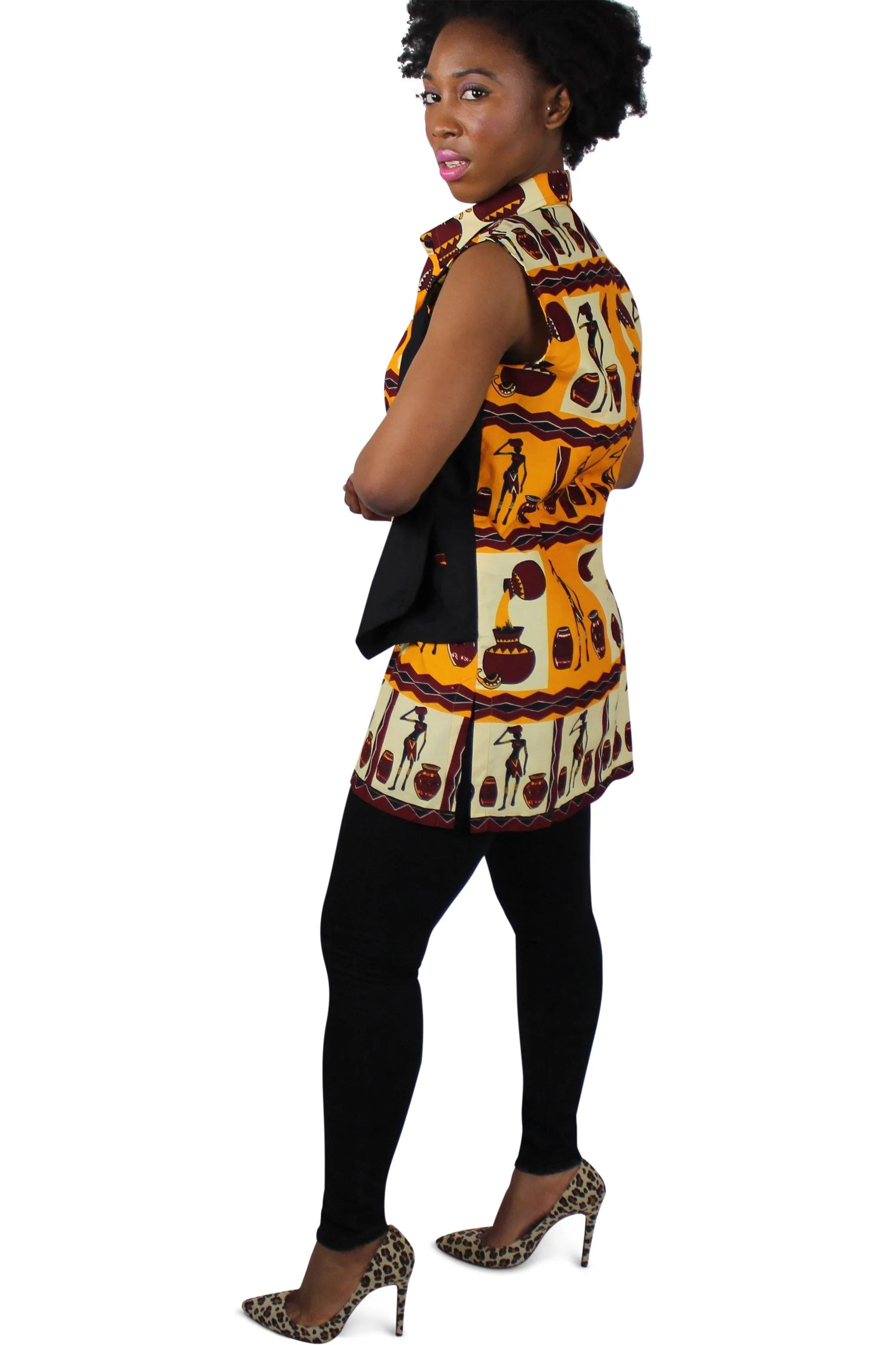 African Print Chikere Women's Shirts with Attached Jacket