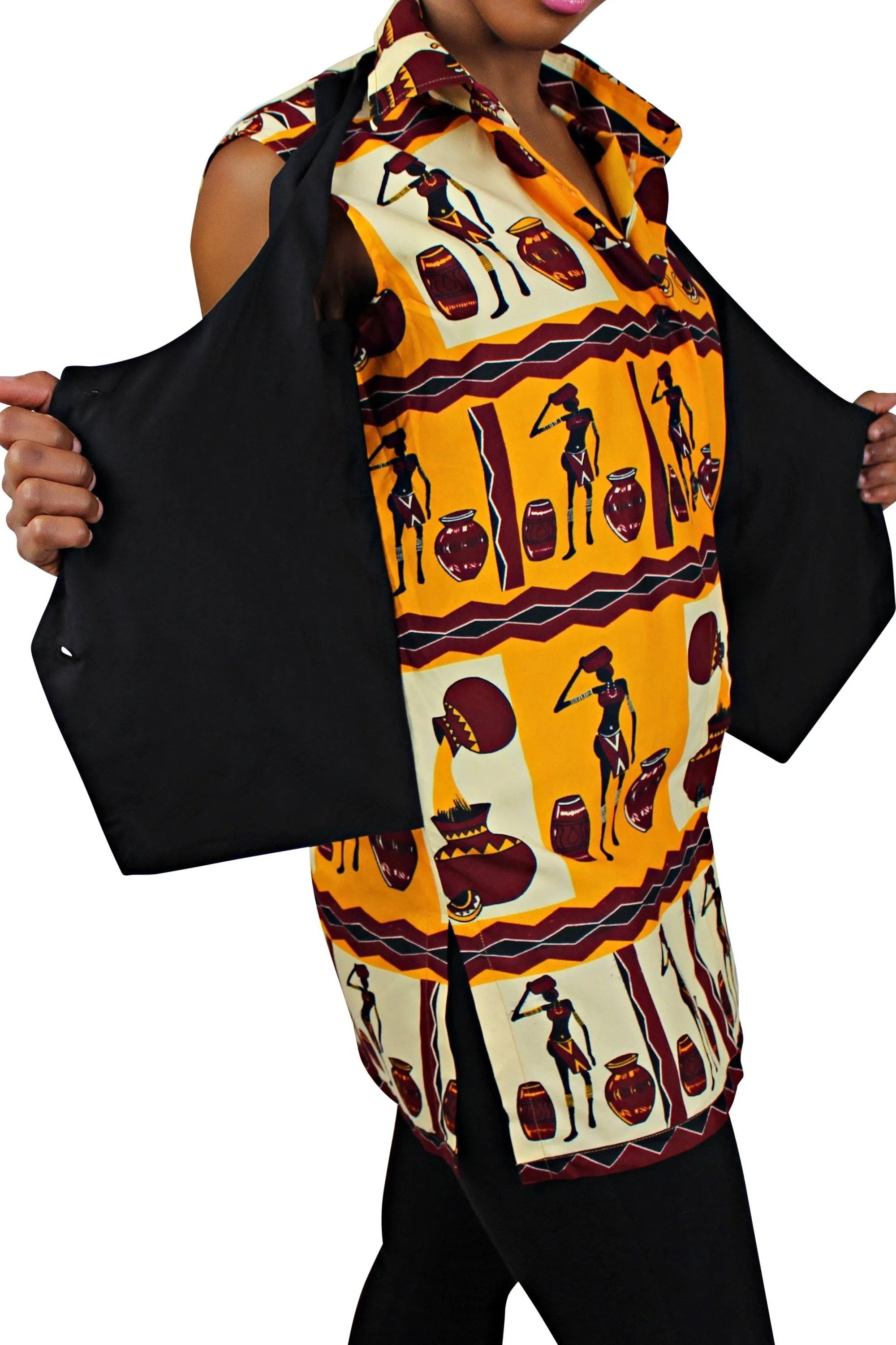 African Print Chikere Women's Shirts with Attached Jacket