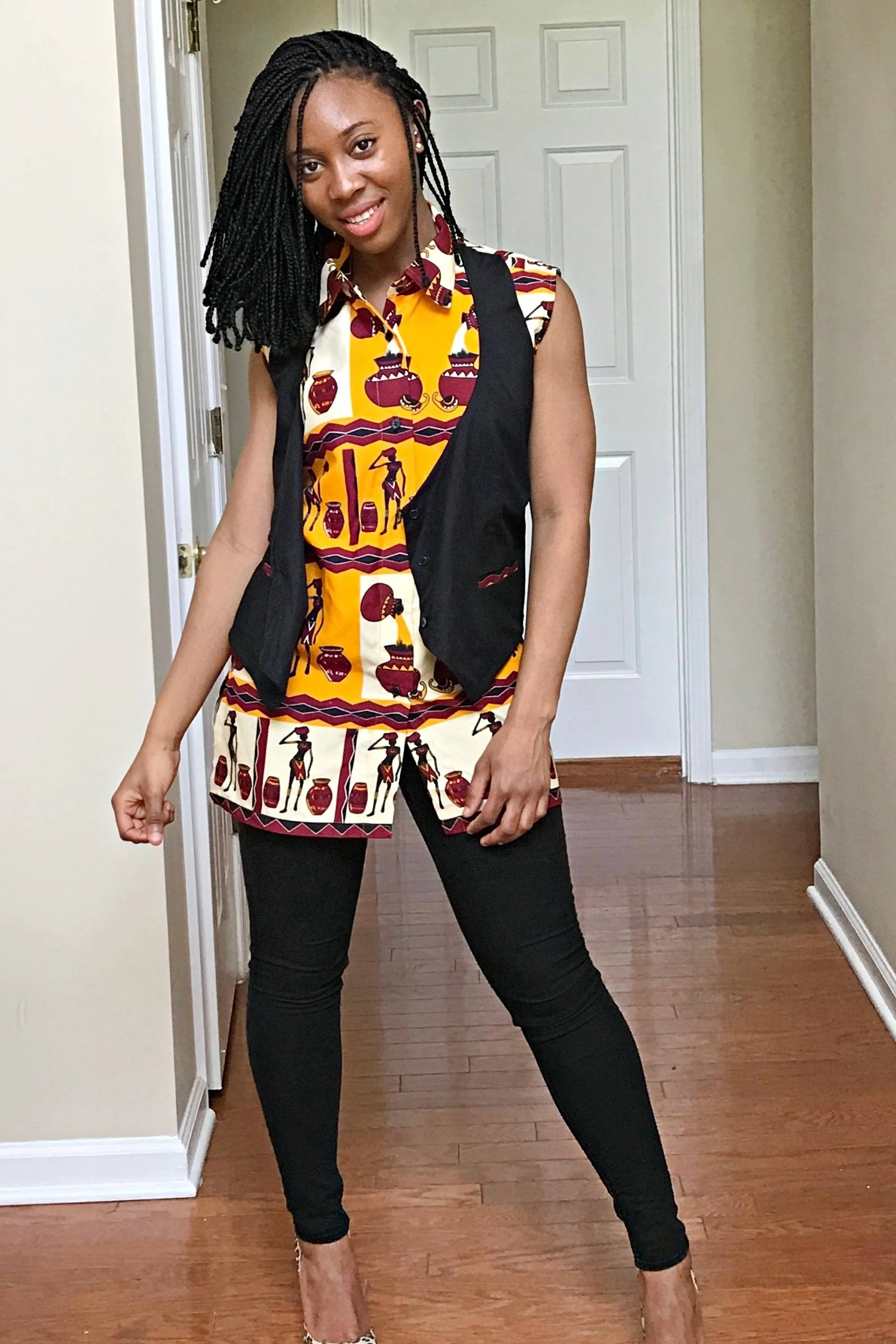 African Print Chikere Women's Shirts with Attached Jacket