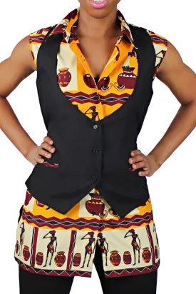 African Print Chikere Women's Shirts with Attached Jacket