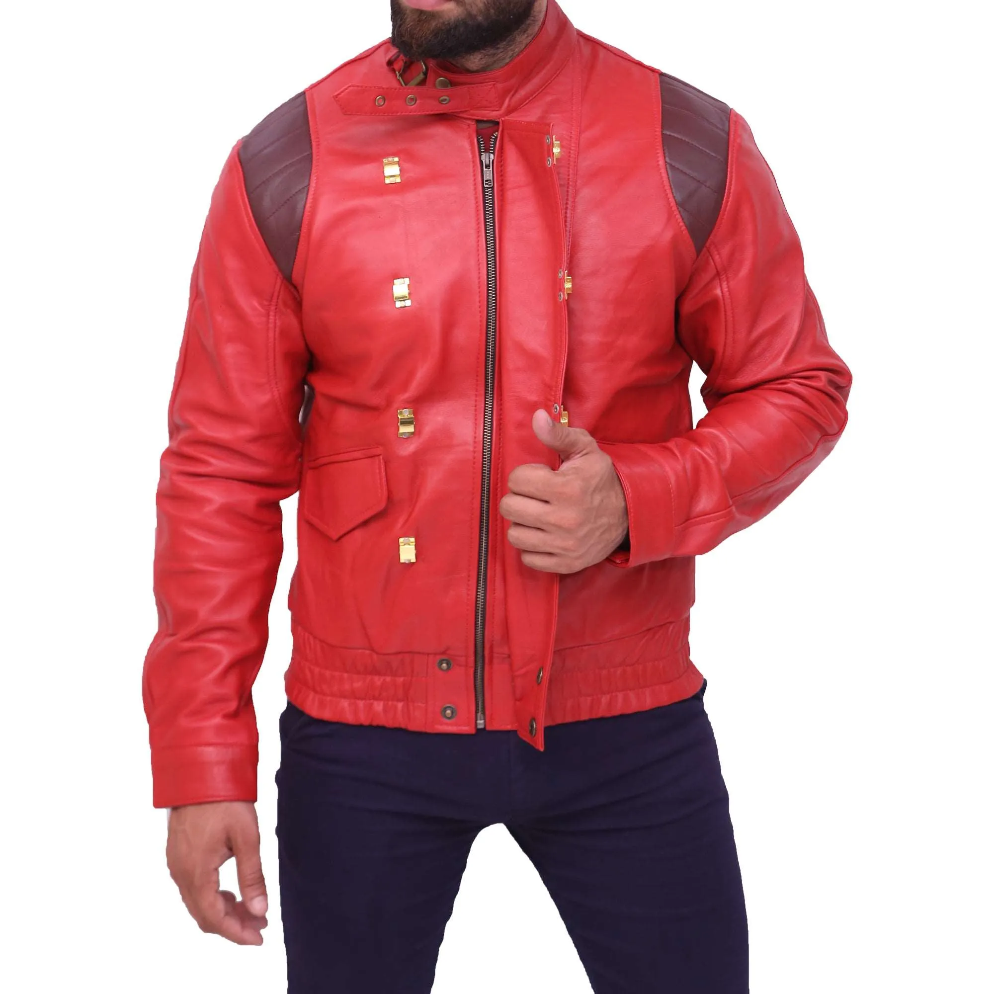 Akira Kaneda Men's Capsule Logo Red Leather Jacket