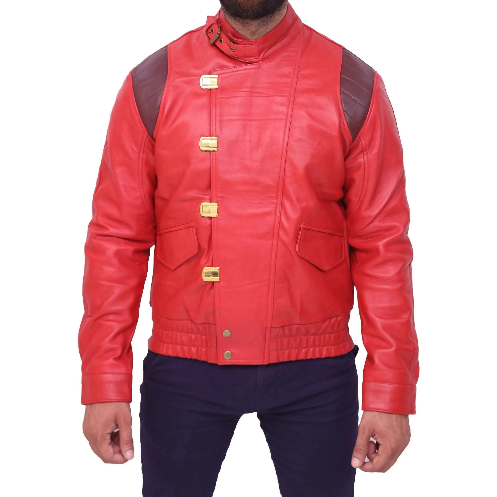 Akira Kaneda Men's Capsule Logo Red Leather Jacket