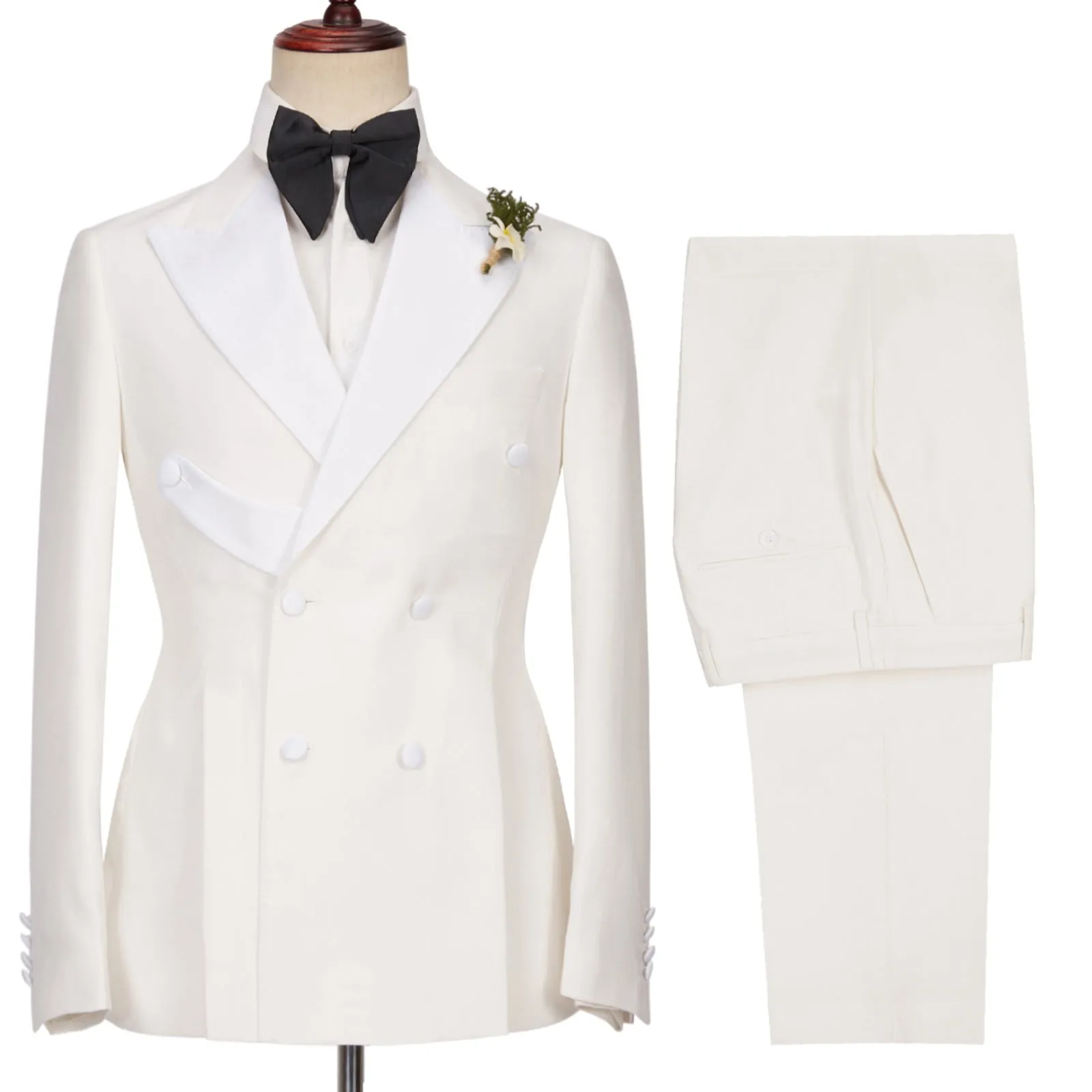 Alejandro Elegant White Two-Piece Peaked Lapel Double Breasted Wedding Suit