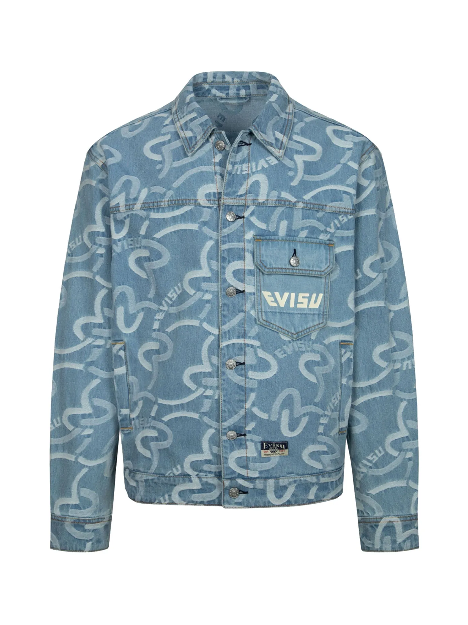 Allover Seagull Jacquard Relax Fit Denim Jacket