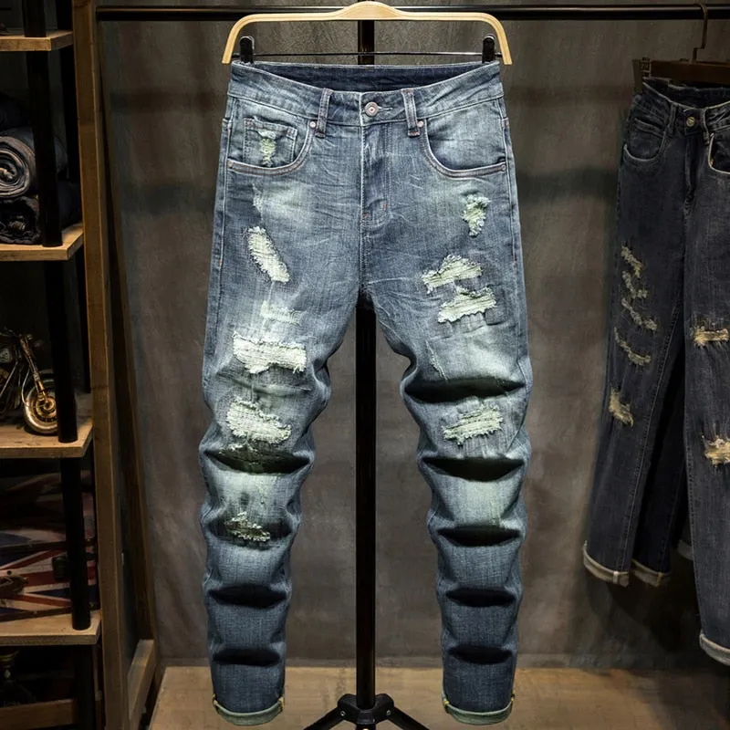 Angelo Ricci™ Distressed Ripped Hip Hop Style Denim Jeans