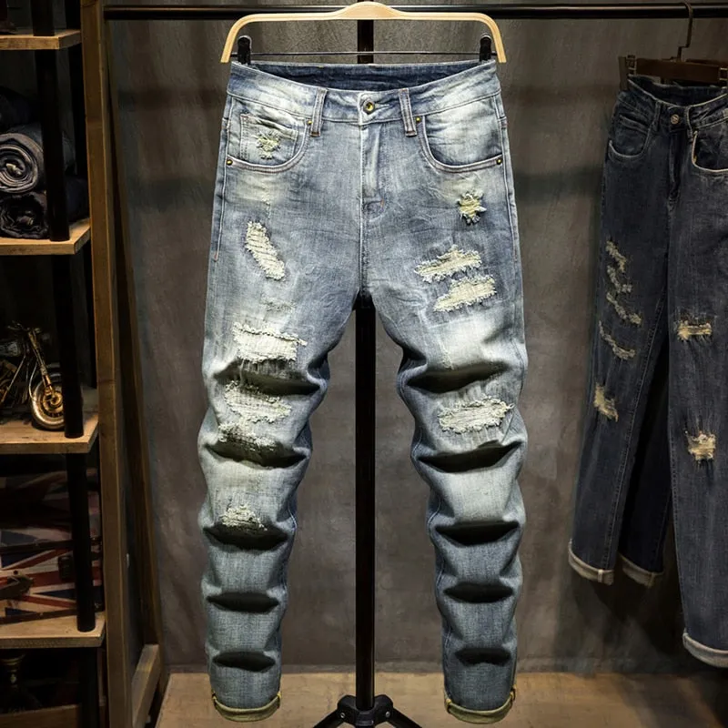 Angelo Ricci™ Distressed Ripped Hip Hop Style Denim Jeans