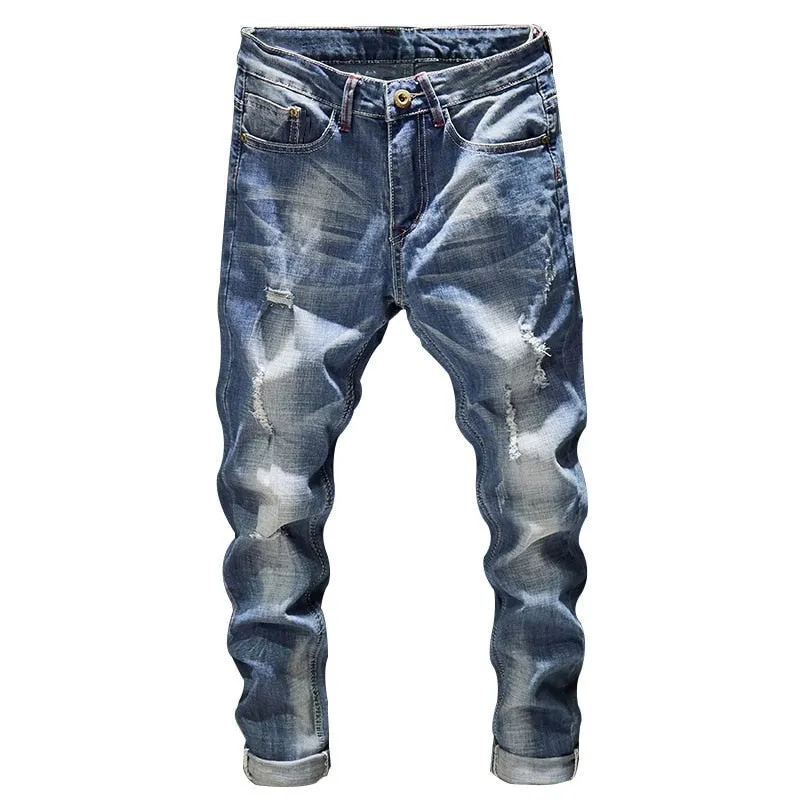 Angelo Ricci™ Frayed Hip Hop Distressed Casual Denim Jeans