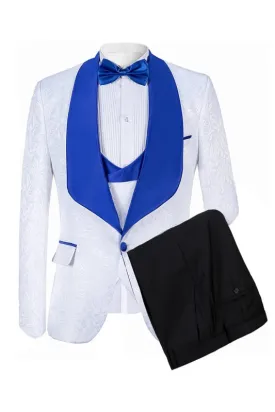 Angelo White Shawl Collar Slim Fit Jacquard Suit for Wedding