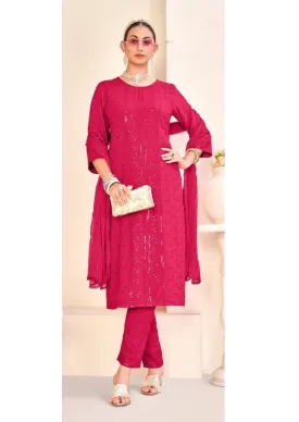 Appealing Pink Color Viscouse Rayon Salwar Suits With Dupatta Set