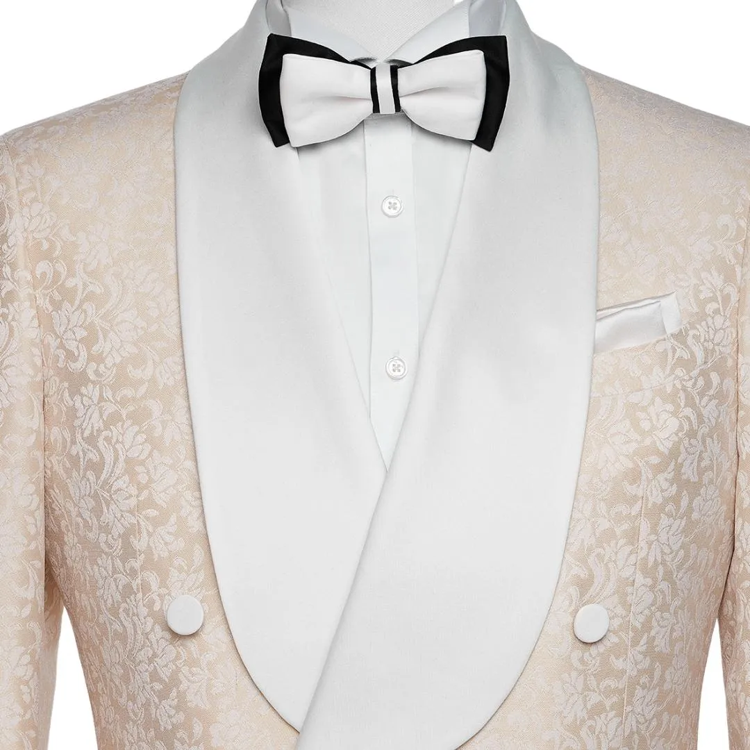 Armand Latest Champagne Shawl Collar Double Breasted Jacquard Groom's Wedding Suit