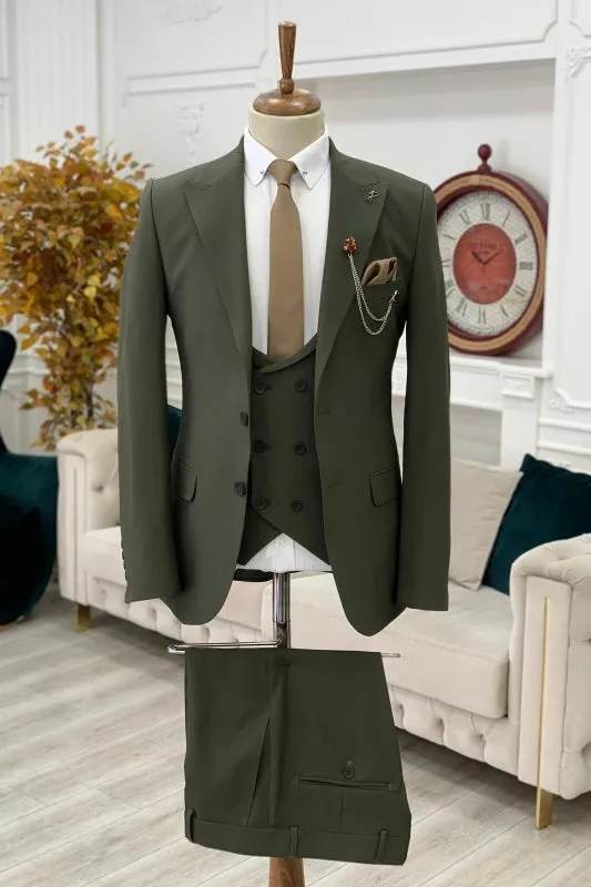 Baldwin Dark Green Peaked Lapel Three-Piece New Arrival Prom Suit