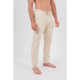 Beige Linen Men Drawstring Pants