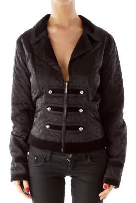 Black Buttoned Velvet Padded Jacket