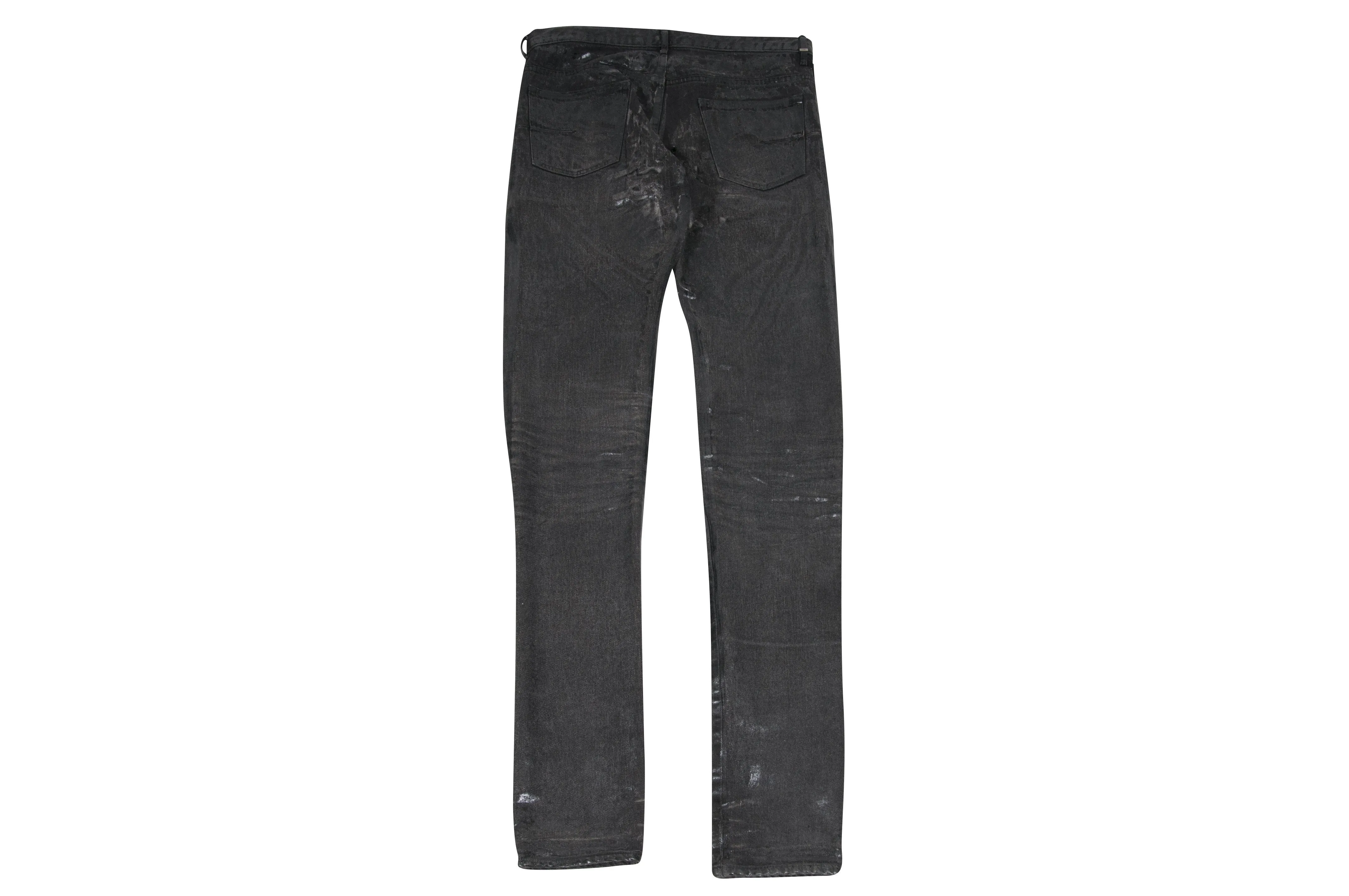 Black Gray Waxed Cracked Hedi Luster Denim