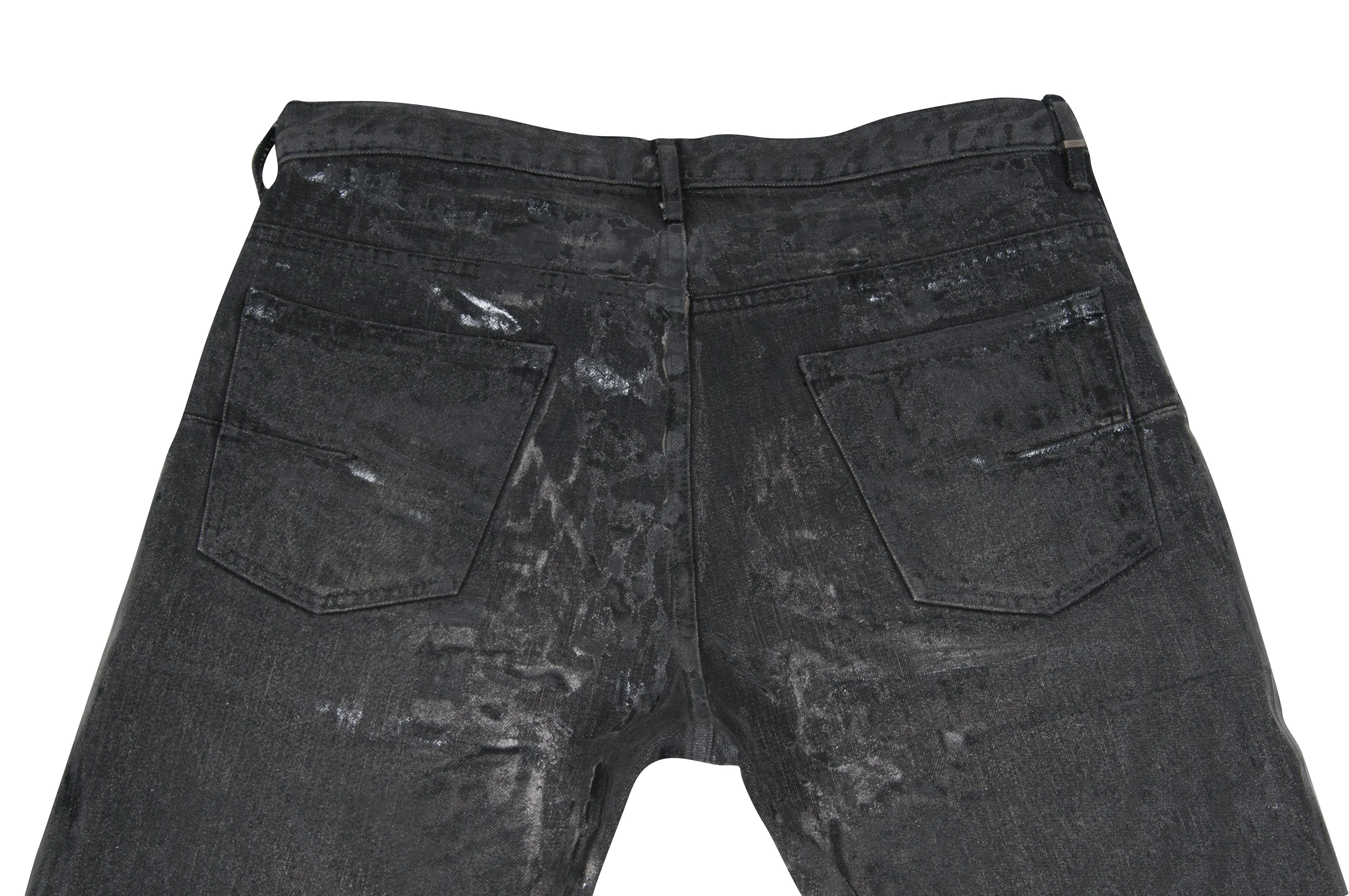 Black Gray Waxed Cracked Hedi Luster Denim