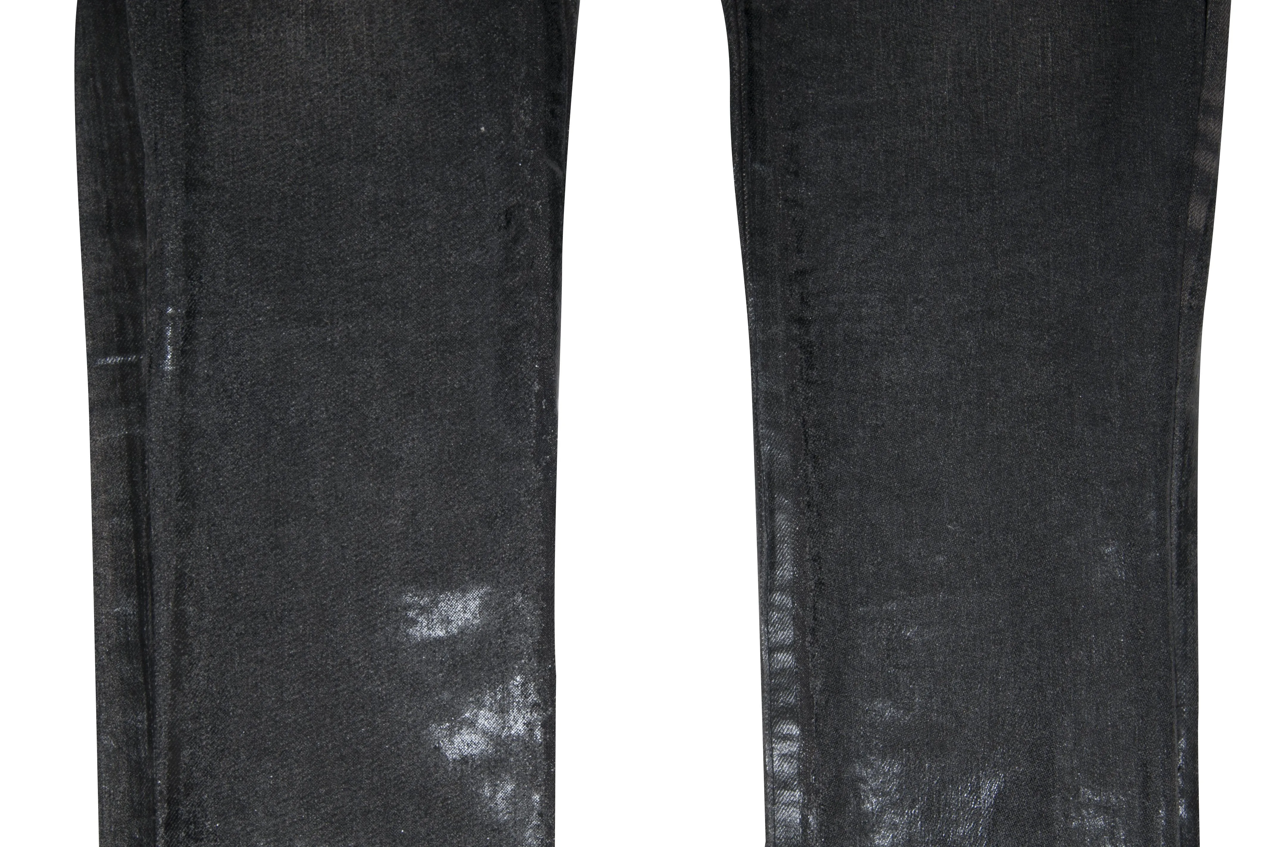 Black Gray Waxed Cracked Hedi Luster Denim