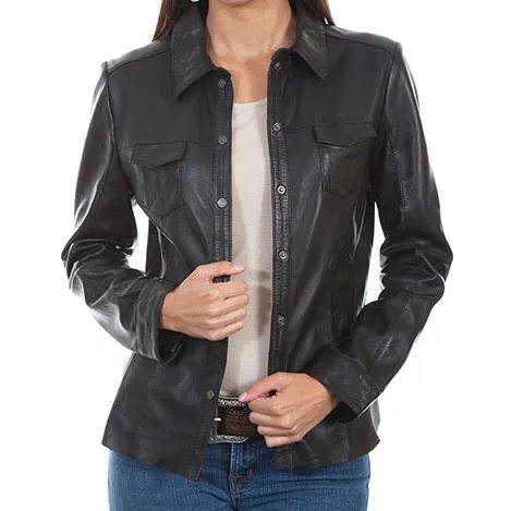 Black Lamb Leather Shirt Jacket at Bourbon Cowgirl