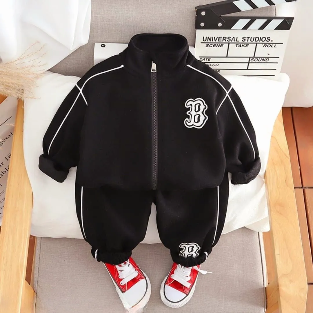 Black Zipper Jacket and Joggers Pants Winter Co-ord Set