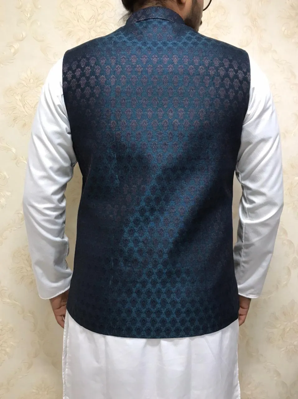 Blue Cotton Silk Nehru Jacket