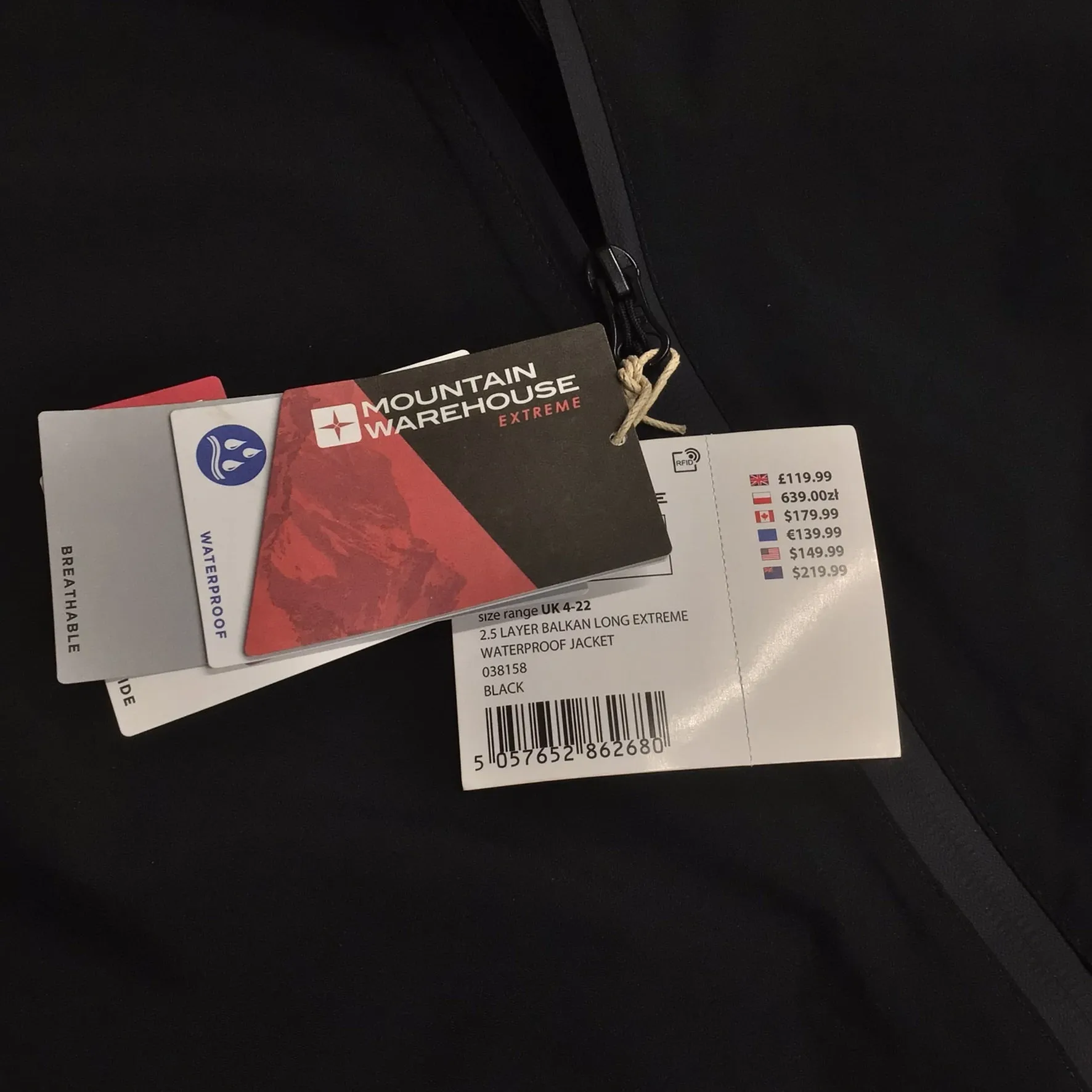 BNWT Mountain Warehouse Black Long Waterproof Jacket Size 12