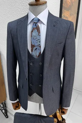 Bojoni Ravenna Slim Fit High Quality Navy Woolen Suit