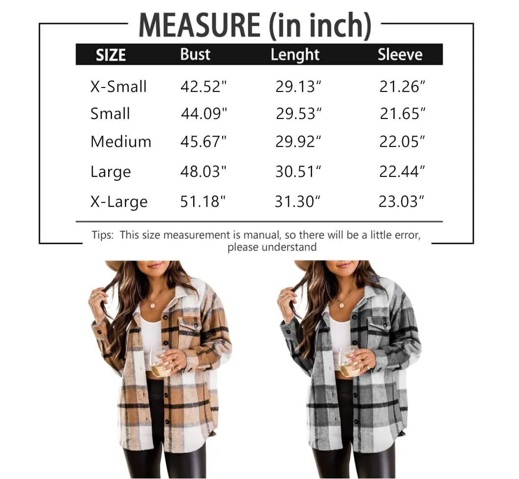 Brown Womens Casual Plaid Shacket Wool Blend Button Down Long Sleeve Shirt Fall Jacket Shackets - AUTOMET