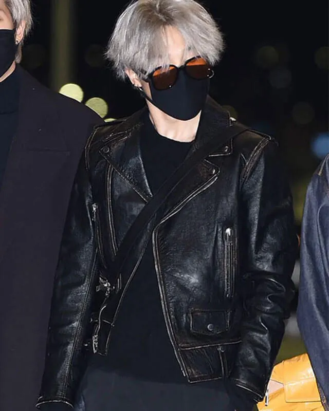 BTS Jimin Black Leather Jacket