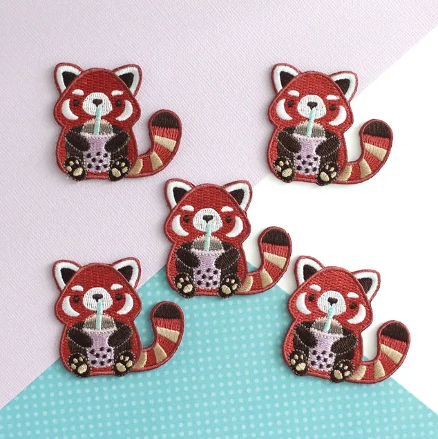 Bubble Tea Red Panda Iron On Patch