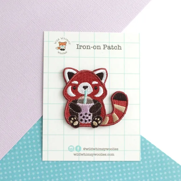 Bubble Tea Red Panda Iron On Patch