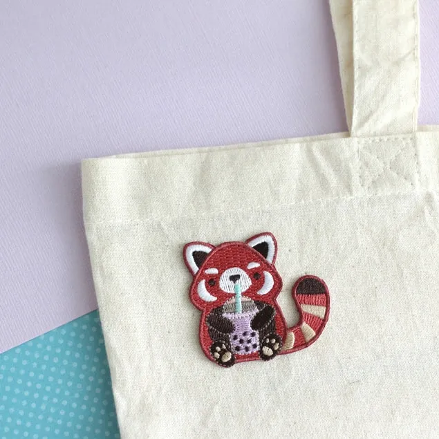 Bubble Tea Red Panda Iron On Patch