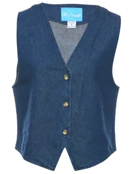 Button Front Denim Jacket Vest - S