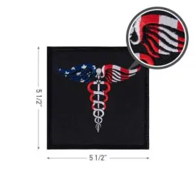 Caduceus Medical Symbol American Flag Patch with Hook Back