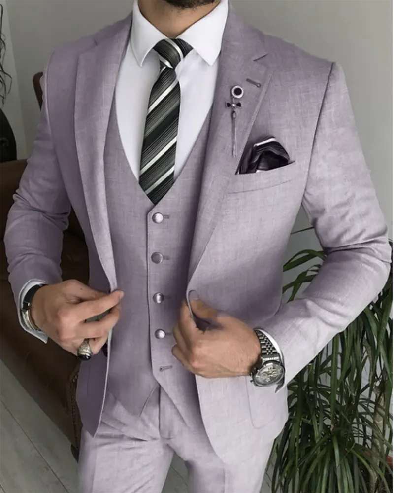 CB1015 Classyby Dusty Lilac Suits for Men 3 Pieces Wedding Men Suits ,Prom Suits Jacket  Pants Vest