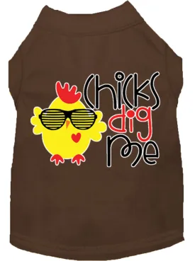 Chicks Dig Me Screen Print Dog Shirt Brown Xs