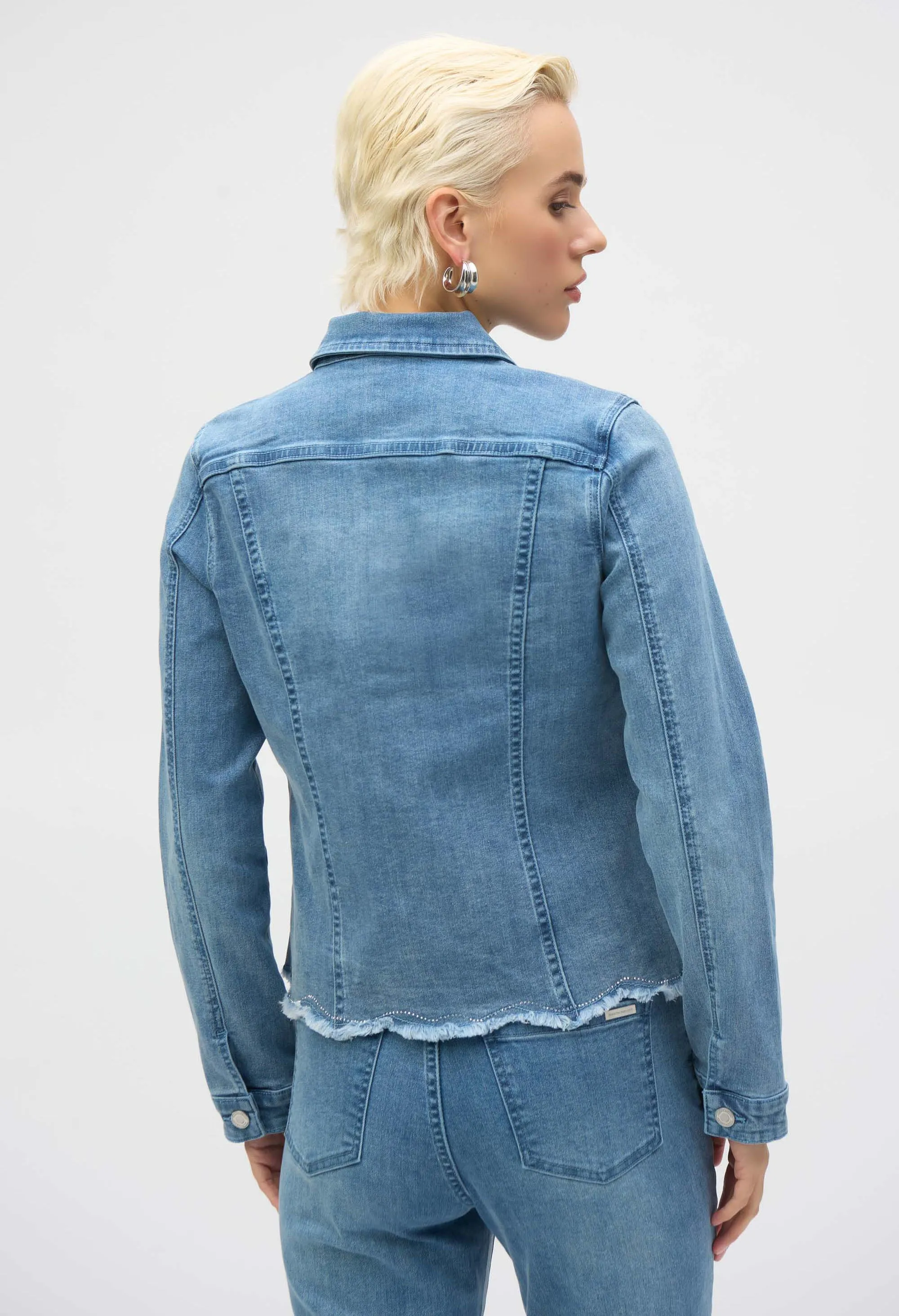 Collared Denim Top With Embellishments