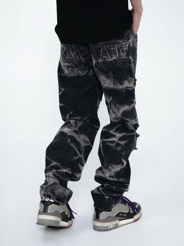 Concrete Tie-Dye Distressed Denim Jeans