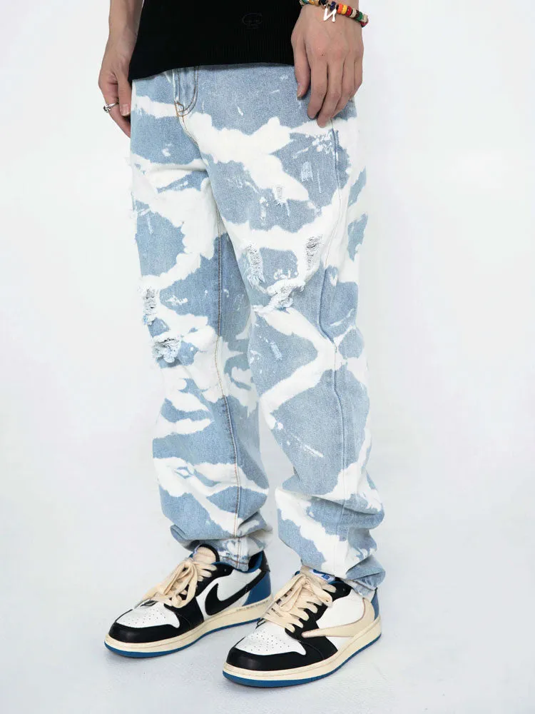 Concrete Tie-Dye Distressed Denim Jeans