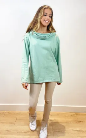 Cowl Neck Sweatshirt Tunic In Green