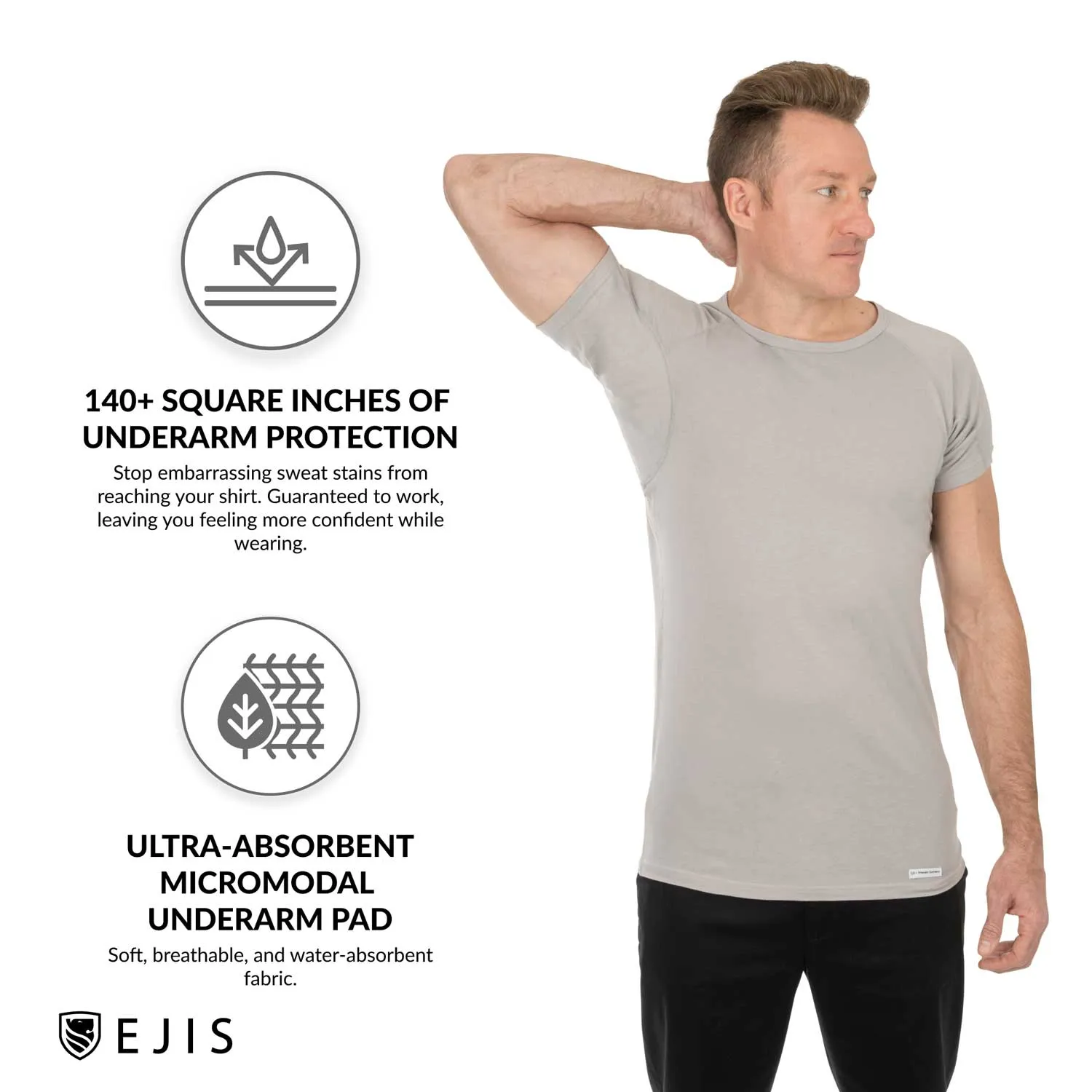 Crew Neck Cotton Sweat Proof Undershirt For Men - Mix 6-Pack (3x White, Grey)