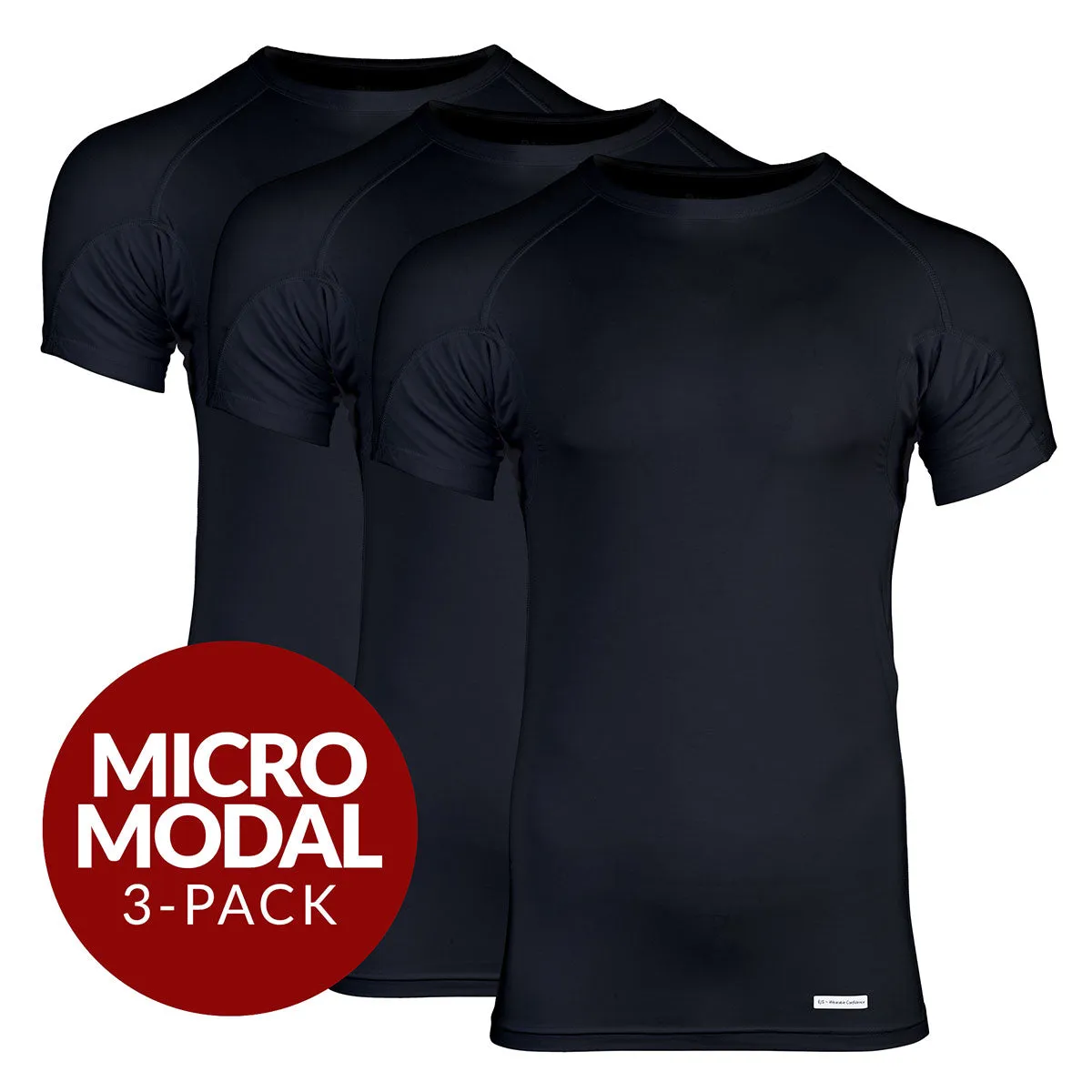 Crew Neck Micro Modal Sweat Proof Undershirt For Men - Black 3-Pack