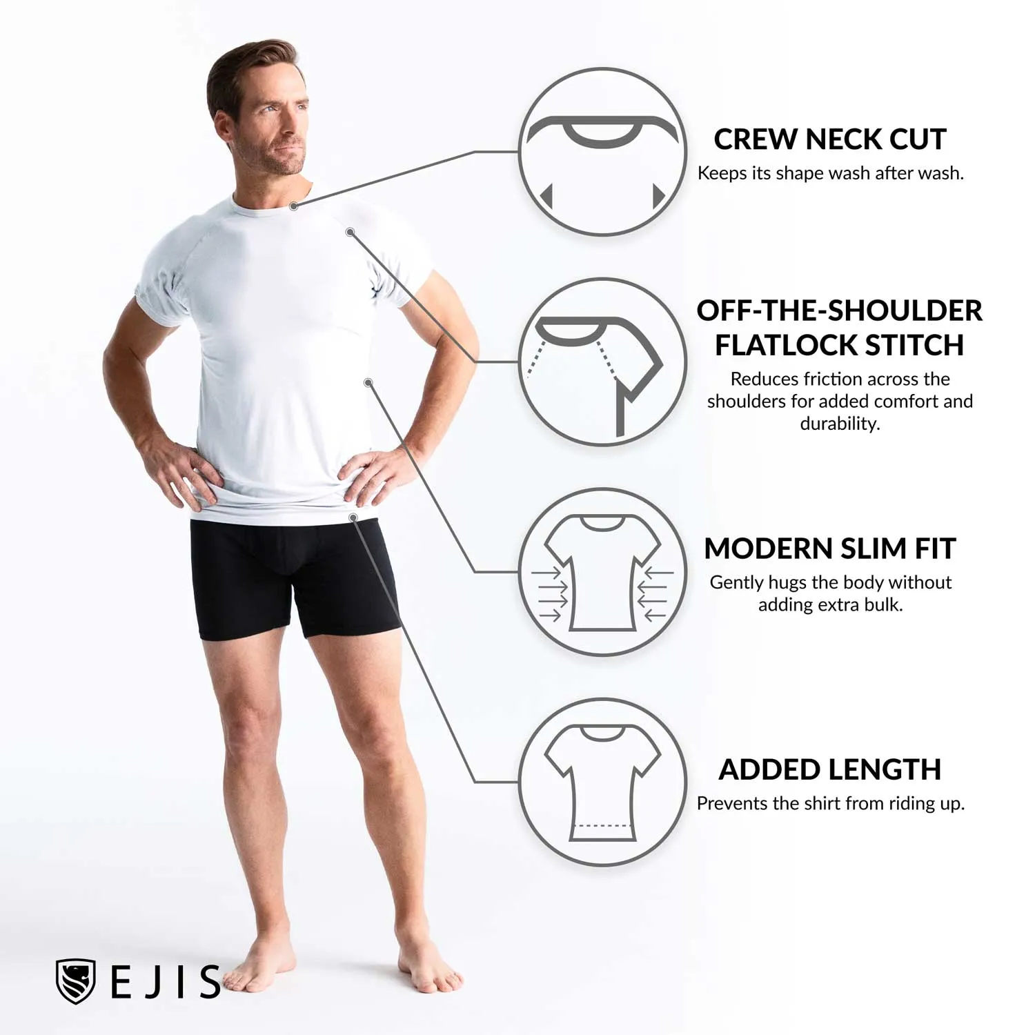 Crew Neck Micro Modal Sweat Proof Undershirt For Men - Black 3-Pack