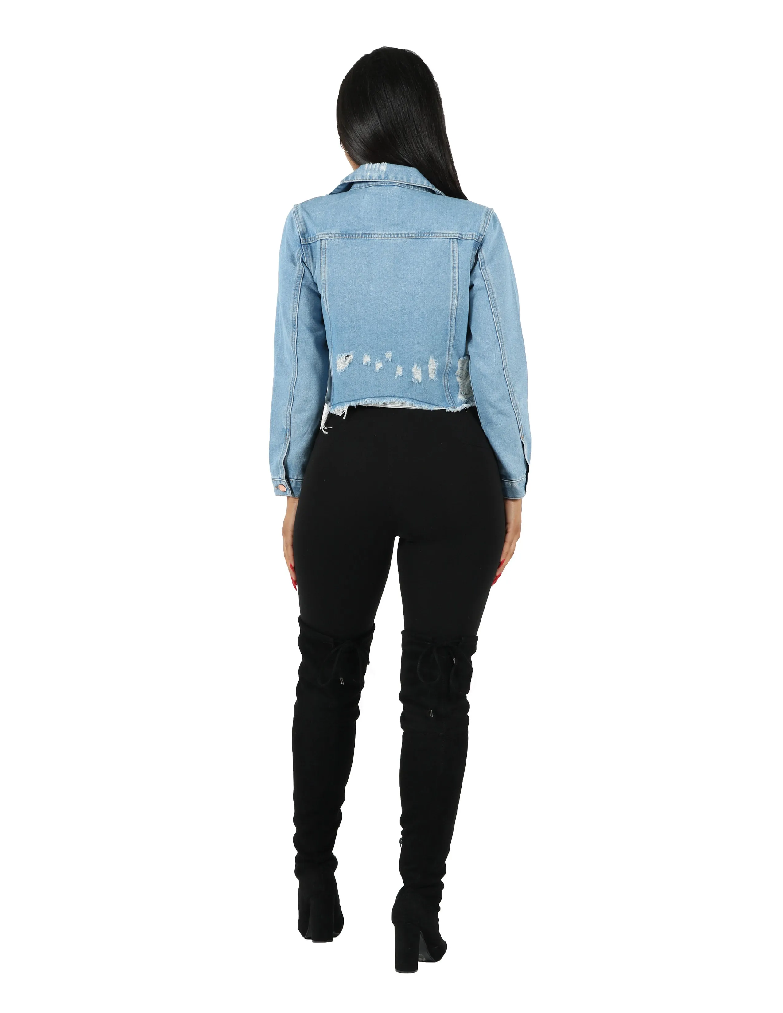 Crop Fray Boy Denim Jacket w/ Destroy