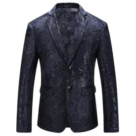 Dark Blue Vintage Prints Mens Floral Blazer Jackets